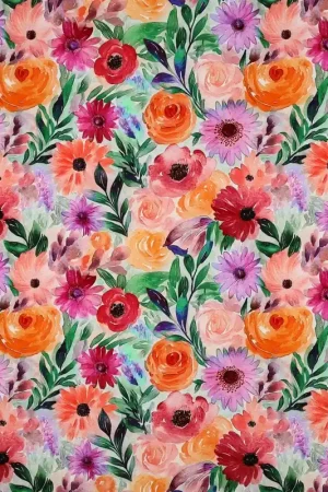 Viscose radiance digitaal bloemen oranje\\/groen Shop Nu