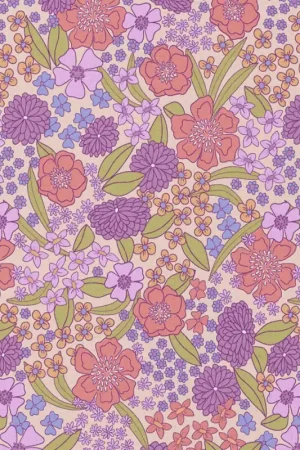 Beperkt Aanbod Katoen bloemen myrtha voilet\\/roze