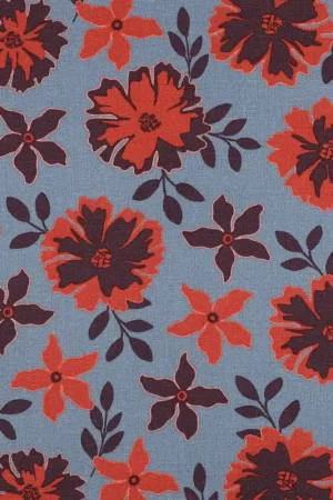Uitverkoop Linnen viscose grote bloemen blauw