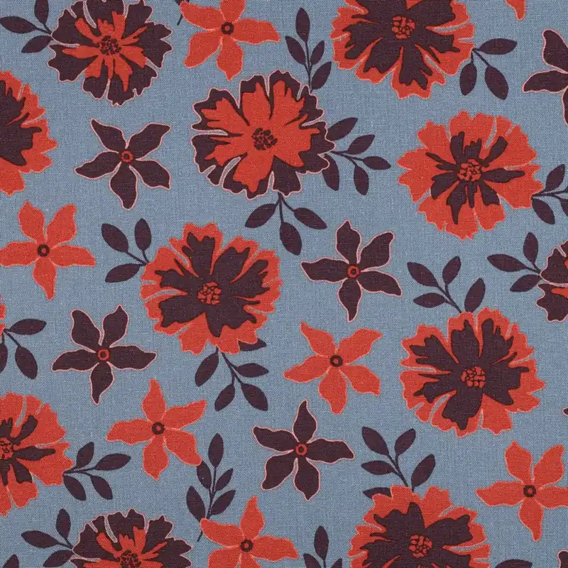 Uitverkoop Linnen viscose grote bloemen blauw