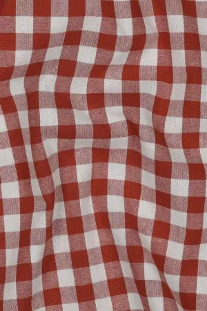 Yarn dyed poplin ruit 10mm terra Koop Vandaag