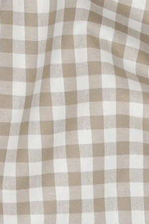 Yarn dyed poplin ruit 10mm zand Gecertificeerd