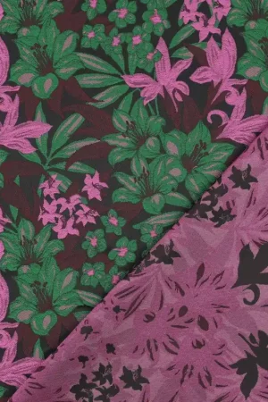 Voordeelprijs Jacquard bloemen groen\\/roze