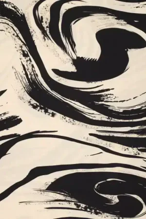 Viscose linnen swirls zwart\\/ecru Merkproduct