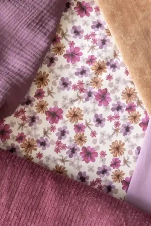 Uitverkoop Katoen bloemen perzik\\/violet