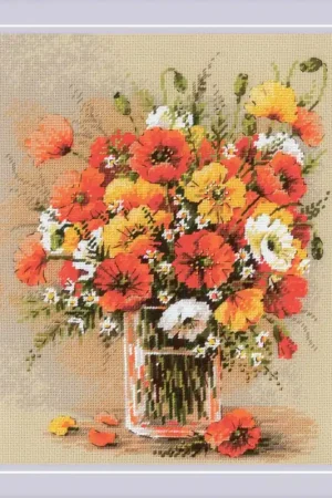 Borduurpakket Field Poppies - RIOLIS Speciale Aanbieding