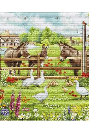 Borduurpakket Donkeys' Yard - Luca-S Hoge Kwaliteit