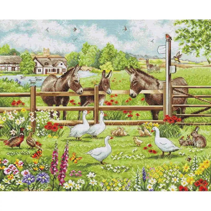 Borduurpakket Donkeys' Yard - Luca-S Hoge Kwaliteit