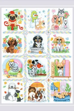 Borduurpakket Dog Calendar - RIOLIS Betaalbaar