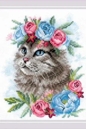 Borduurpakket Cat in Flowers - RIOLIS Meest Verkocht