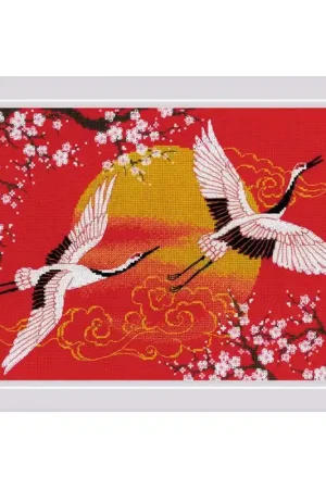 Borduurpakket Under Heaven - Cranes - RIOLIS Beperkte Voorraad