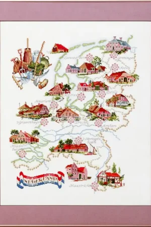Op = Op Pako Kaart van Holland met oud hollandse boerderijen borduren (pakket)