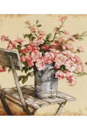 Dimensions Roses on White Chair 35187 Gratis Retour