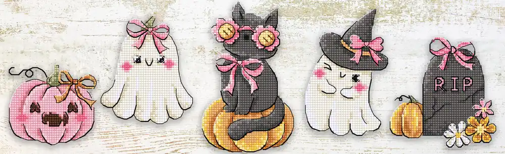 Actieprijs Leti Stitch Boo Crew Ornamentjes 5 stuks L9944 borduren (pakket)