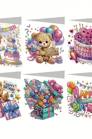 Veilige Betaling Diamond painting verjaardagskaarten Beren en feest (6 stuks)