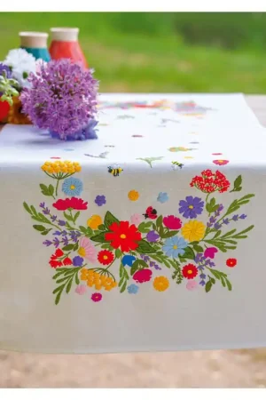 Vervaco Tafelloper Kleurrijke wereld van bloemen PN-0216916 borduren (pakket) Laatste Kans
