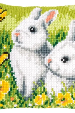 Betaalbaar Vervaco Konijnen en vlinders Kruissteekkussen pakket PN-0200552