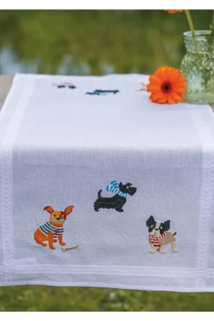 Vervaco Tafelloper Hondjes borduren (pakket) PN-0199283 Weekendaanbieding