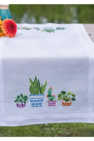 Vervaco Tafelloper Kamerplanten borduren (pakket) PN-0199691 ** Voordeelprijs