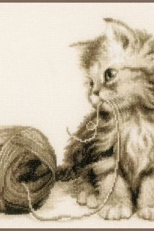 Vervaco Poesje met bolletje wol borduren (pakket) Favoriet