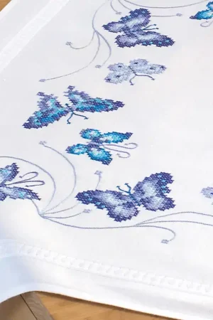 Vervaco Tafelkleed kit Blauwe vlinders Koopje