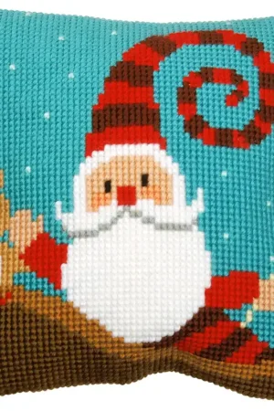 Direct Beschikbaar Vervaco Vrolijke kerstman Kruissteekkussen pakket **