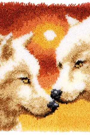 Bestseller Wolven en zonsondergang Knooptapijt