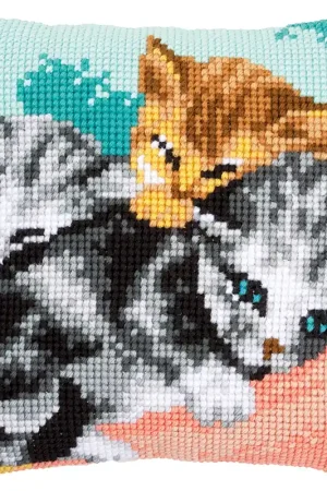 Goedkoop Vervaco Snoezelige kittens Kruissteekkussen pakket PN-0165781