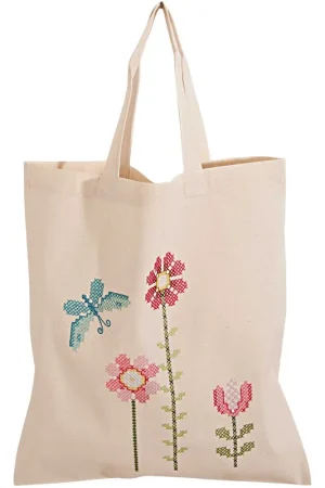 Koop Vandaag Rico Design Katoenen tas bloemen met vlinder om te borduren