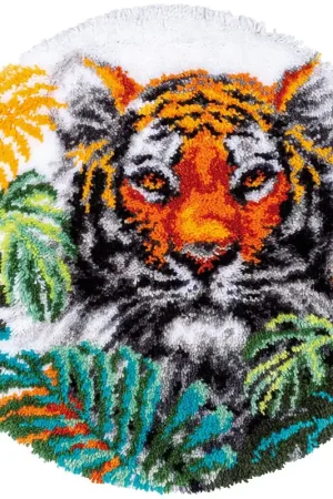 Gereduceerde Prijs Vervaco Tijger met jungle bladeren Knoopvorm kleed PN-0187077 **