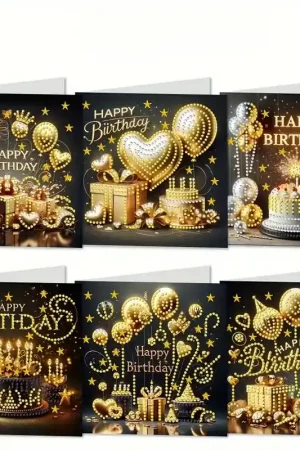Betrouwbaar Verjaardagskaarten 6 stuks Diamond Painting zwart goud