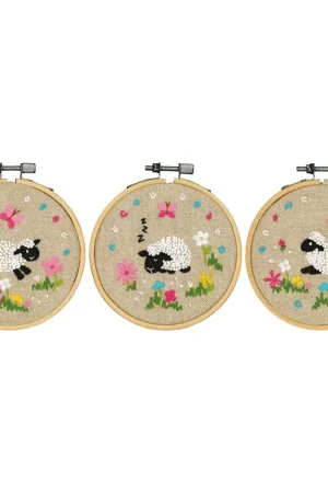 Betaalbaar Vervaco Schaapjes in de wei PN-0237588 set van 3 inclusief borduurringen