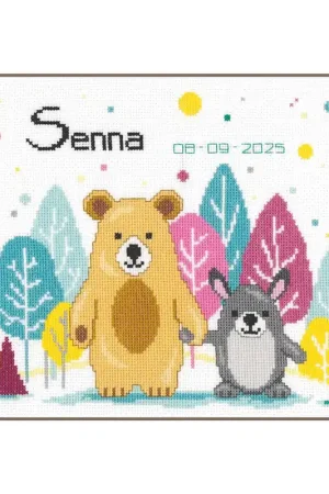 Dagaanbieding Vervaco Geboortebord Beer en konijn in het bos PN-0214340