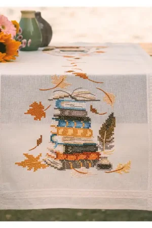Weekendaanbieding Vervaco Tafelloper Boeken en herfstbladeren PN-0201757 borduren (pakket)