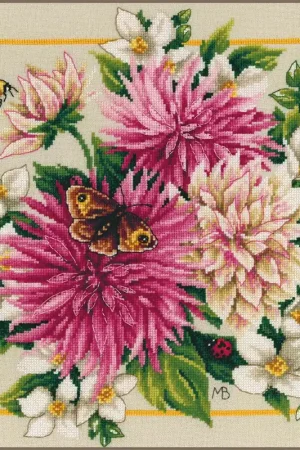 Weekendaanbieding LanArte Roze dahlia borduren (pakket) PN-0207467