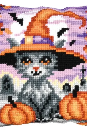 Beperkte Voorraad Vervaco Halloween kitten Kruissteekkussen pakket PN-0207492