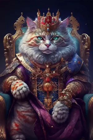 Actieprijs Koning kater op zijn troon Diamond Painting - vierkant / 40x40