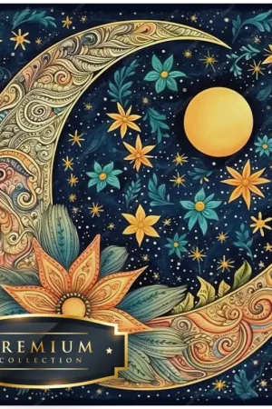 Dagaanbieding Psychedelische maan met bloemsterren Premium DP Diamond Painting